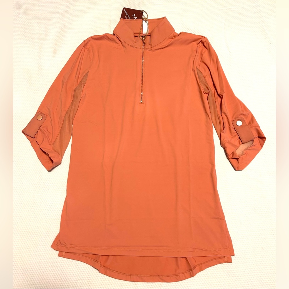 Women's Orange Half-Zip Tunic Top